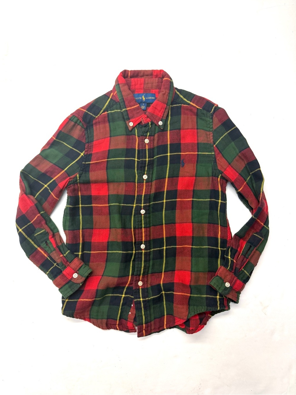 Ralph Lauren Boys Red & Green Holiday Plaid Cotton Button-Down Shirt